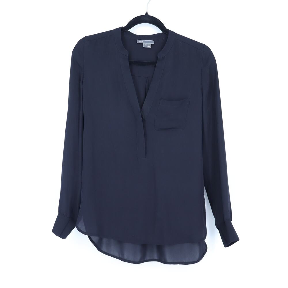 Vince Silk Popover Blouse Black Lightweight Long Sleeve Women's 2